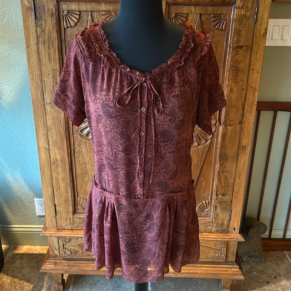 Peruvian Connection Jungle Print Silk Blouse - Size Small
